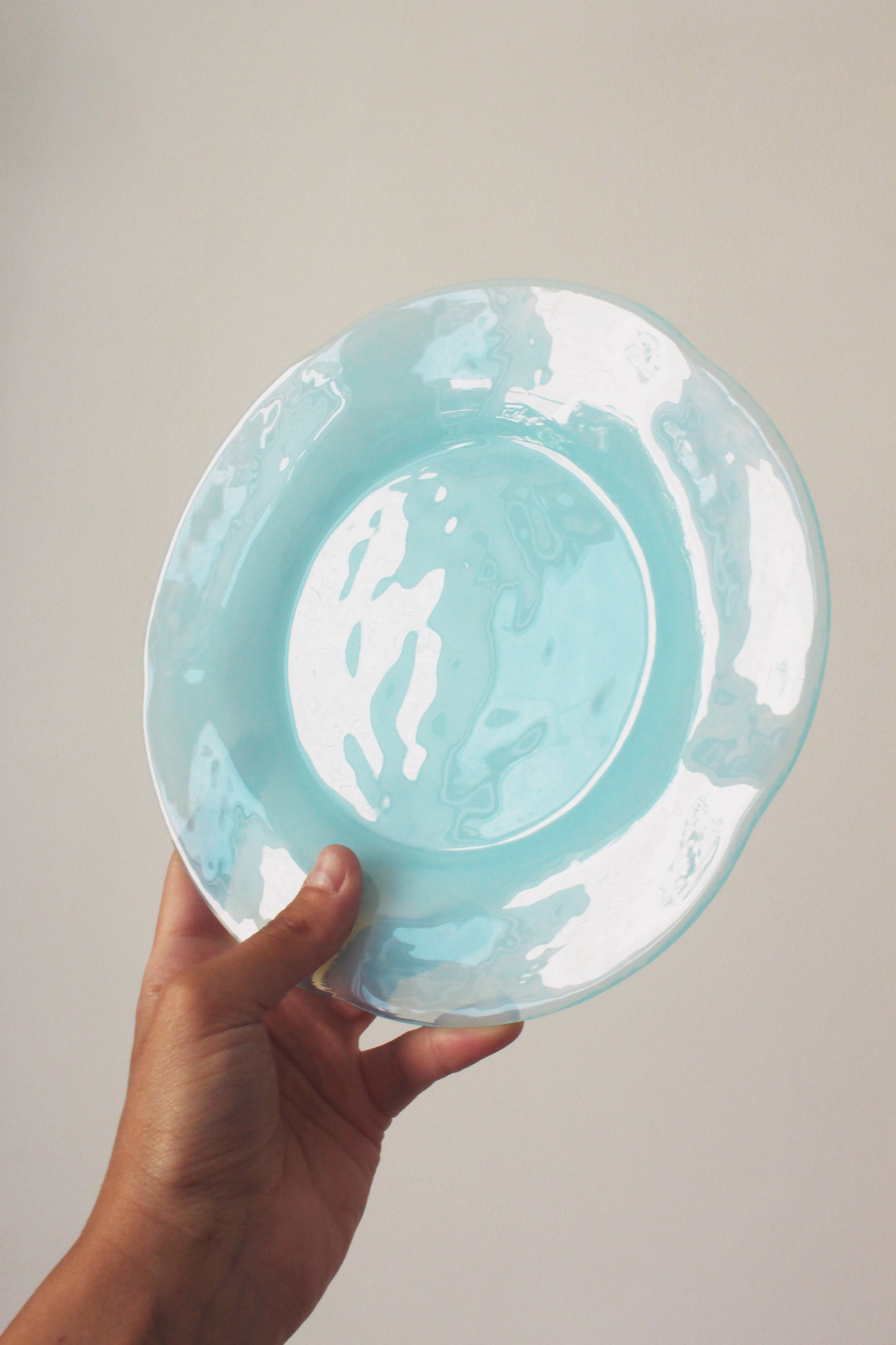 Set 12 assiettes verre opalin bleu