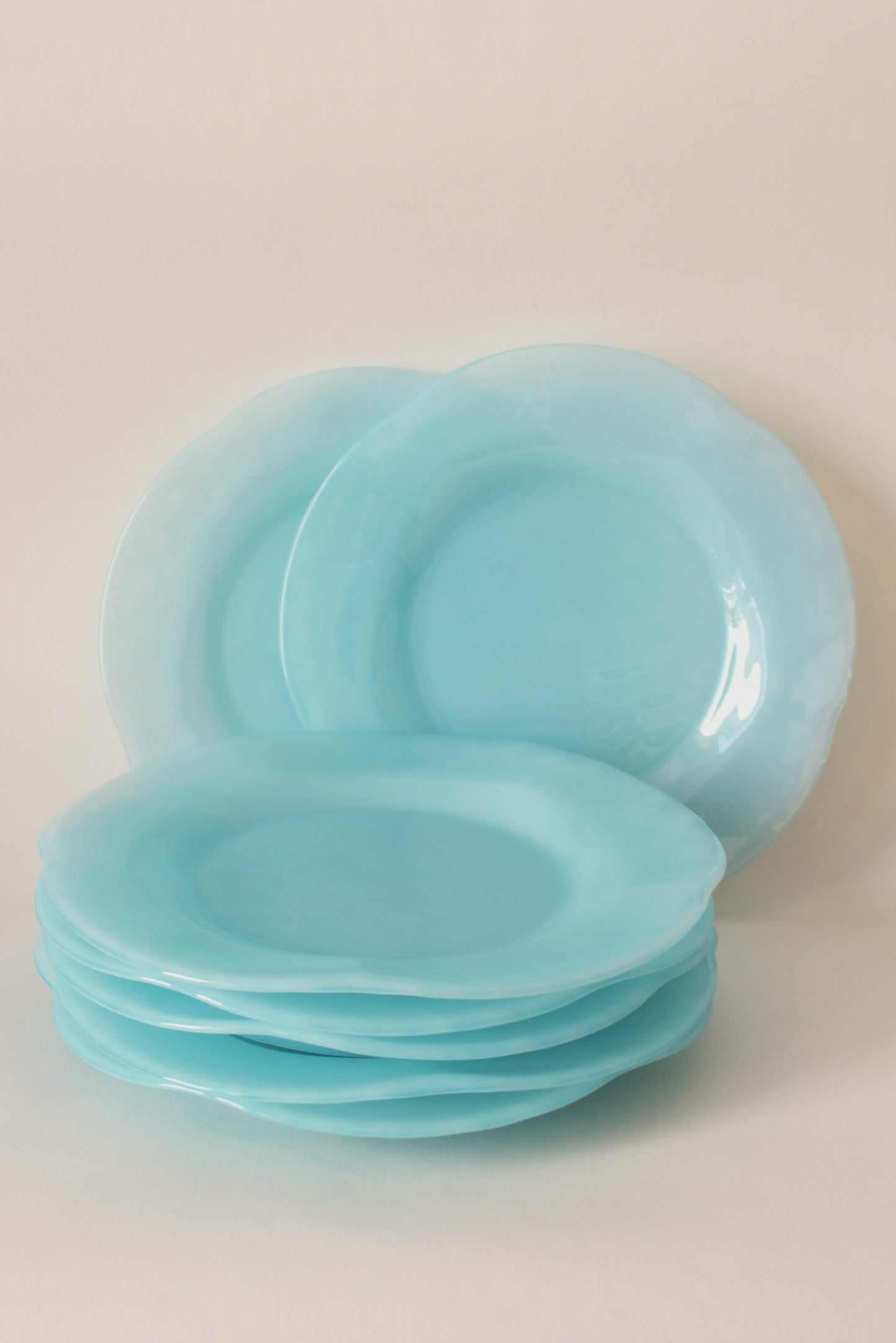 Set 12 assiettes verre opalin bleu