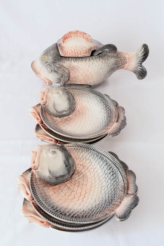 Hand-Painted Fish-Shaped Dinner Service