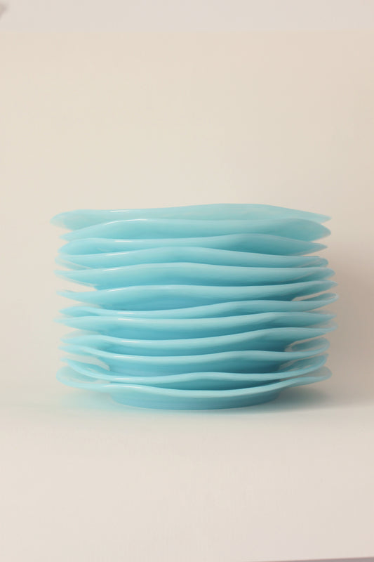 Set 12 assiettes verre opalin bleu