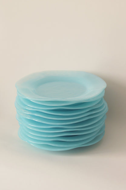 Set 12 assiettes verre opalin bleu